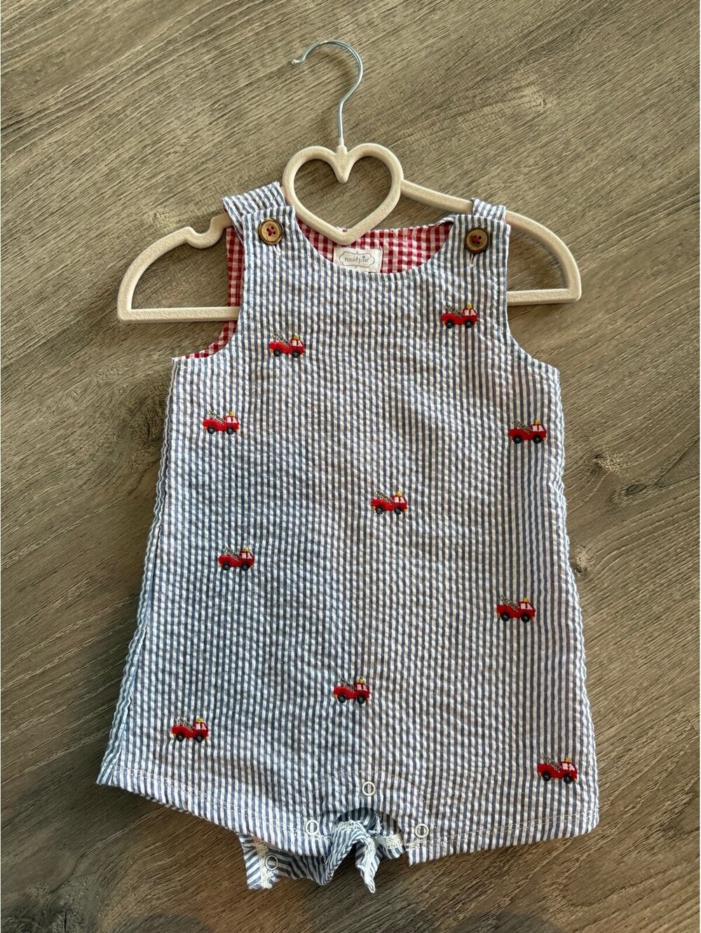 Mid Pie Searsucker Fire Truck Jumper/Romper, 9-12 months